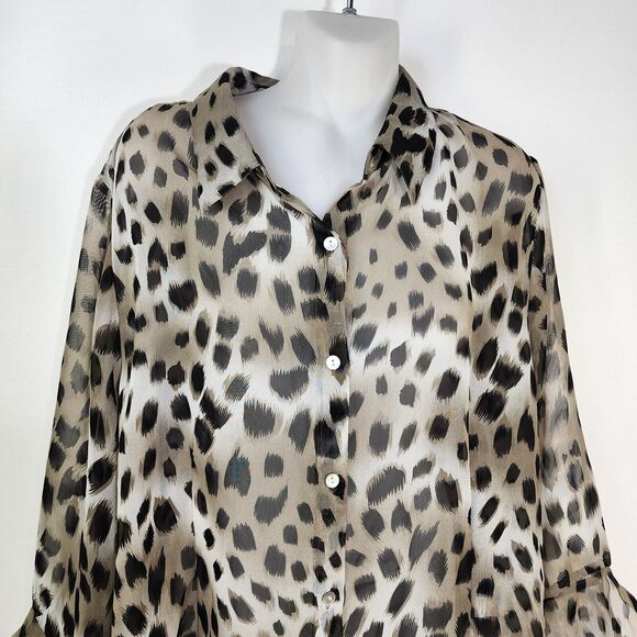 Nicola Womens Blouse Shirt Size XL Button Up Animal Print Long Sleeve Sheer Poly - Picture 3 of 9